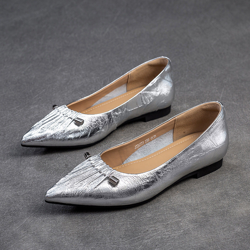 Women Stylish Soft Leather Fashion Pointed Toe Flats-RAIIFY