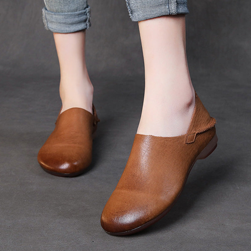 Women Retro Leather Handmade Soft Casual Shoes-RAIIFY
