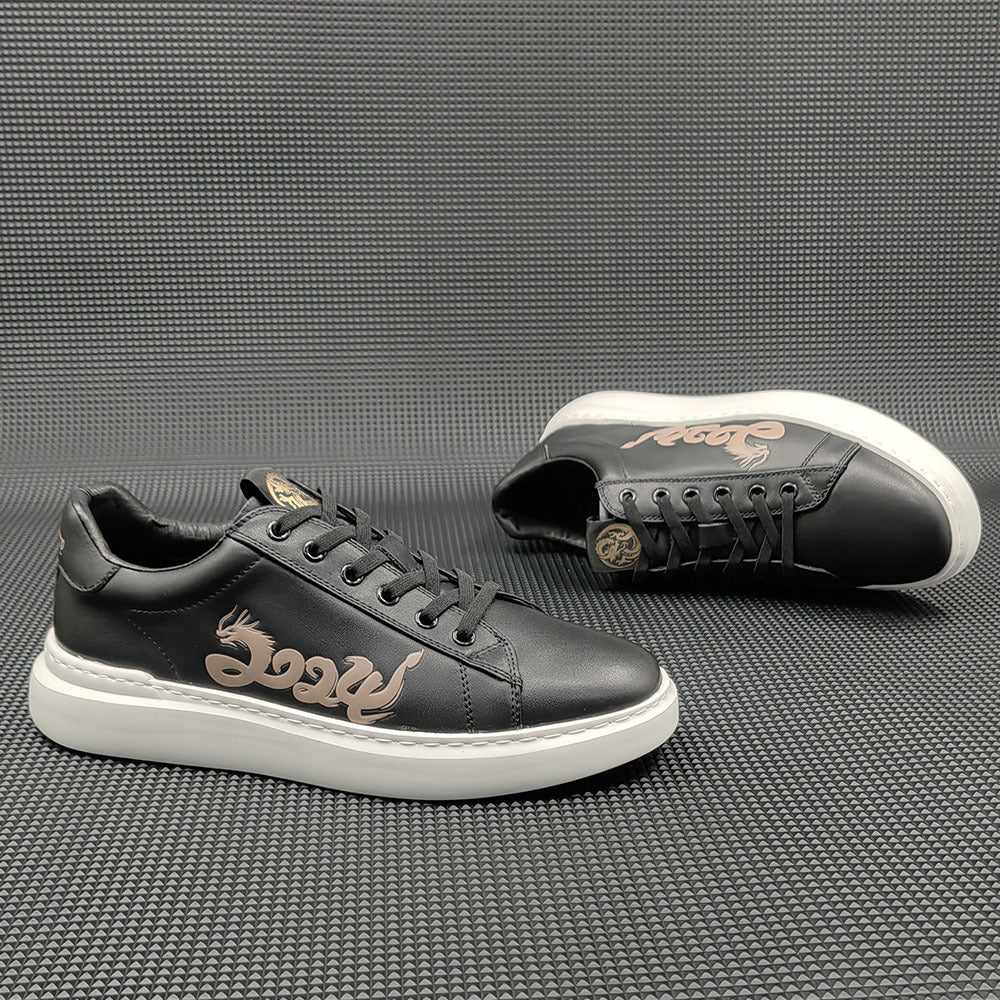 Men 2024 Fashion Leather Print Flat Casual Sneakers-RAIIFY