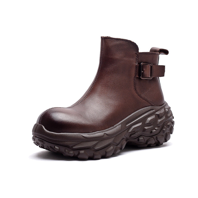 Women's Vintage Chunky-Sole Leather Ankle Boots-RAIIFY
