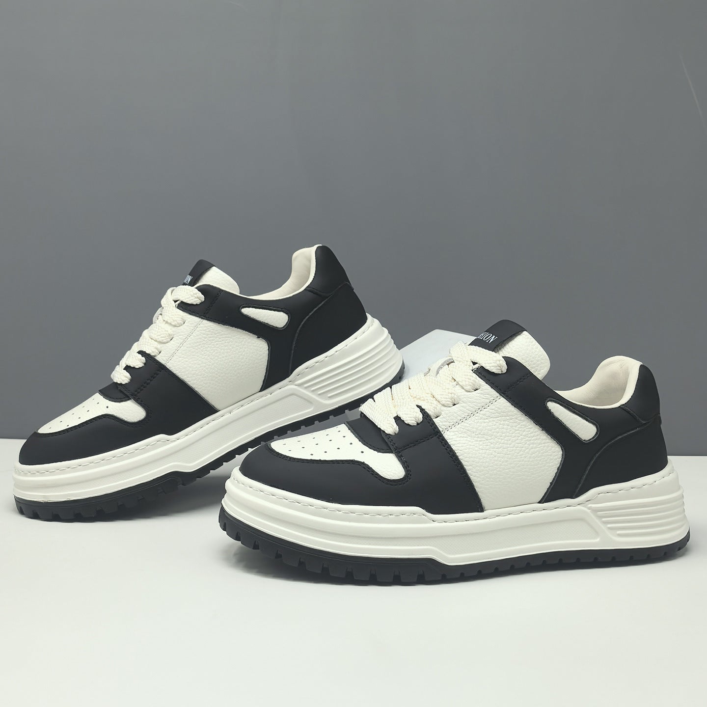 Men's Genuine Leather Color Block Thick Sole Casual Sneakers-RAIIFY
