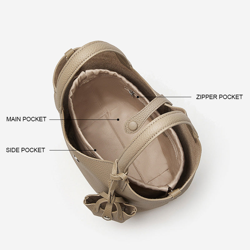 Women’s Fashion Plain Leather Bucket Bag-RAIIFY