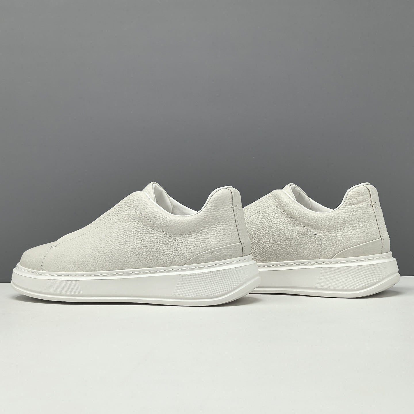 Men's Minimalist Plain Leather Flat Slip-on Casual Shoes-RAIIFY