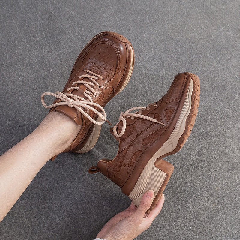 Women's Retro Quilted Leather Chunky Heel Casual Shoes-RAIIFY