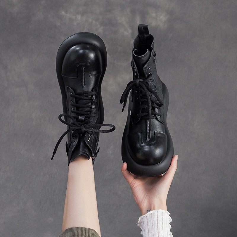 Women's Retro Leather Casual Platform Boots-RAIIFY