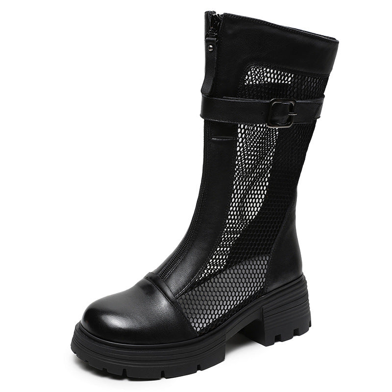 Women Stylish Hollow Mesh Mid-Calf Boots-RAIIFY