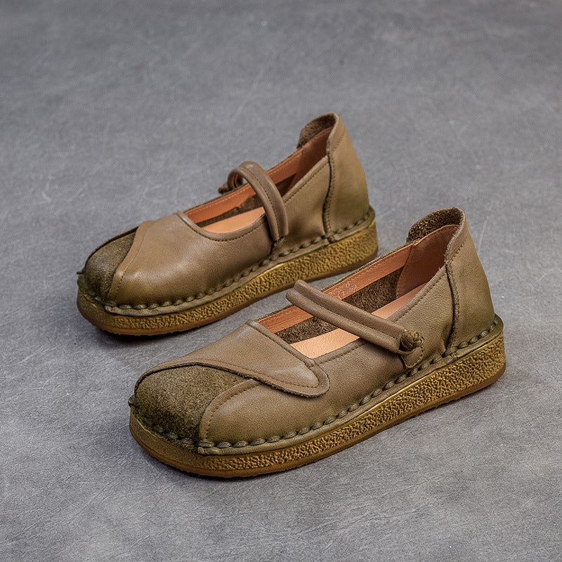 Women Retro Patchwork Leather Flat Casual Shoes-RAIIFY