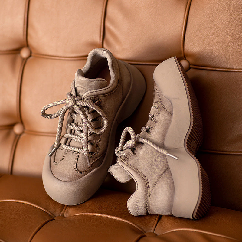 Women Retro Leather Minimalism Thick Soled Casual Shoes-RAIIFY