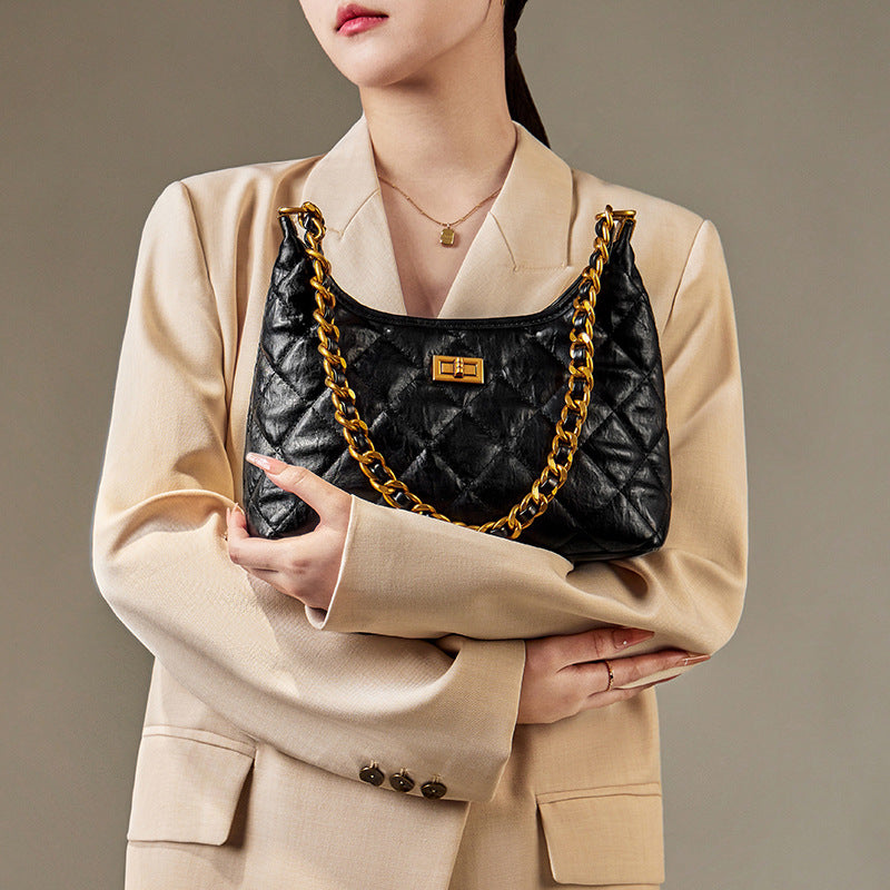 Women's Stylish Quilted Leather Chain Straps Shoulder Bag-RAIIFY