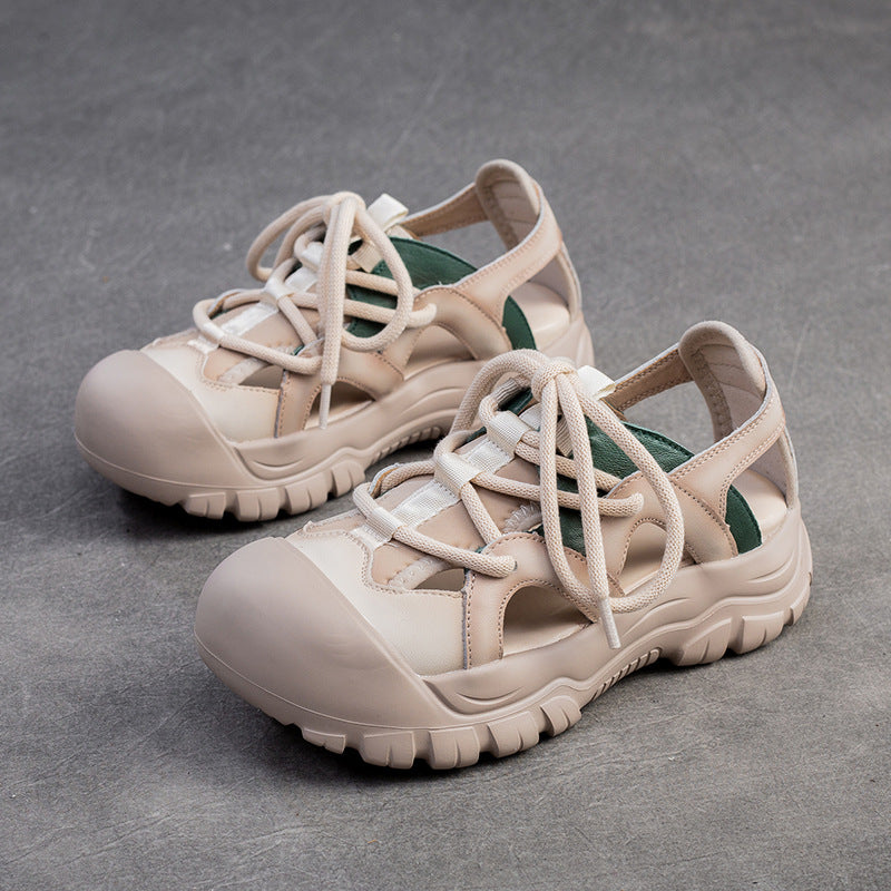 Women Retro Leather Round Head Summer Sandals-RAIIFY