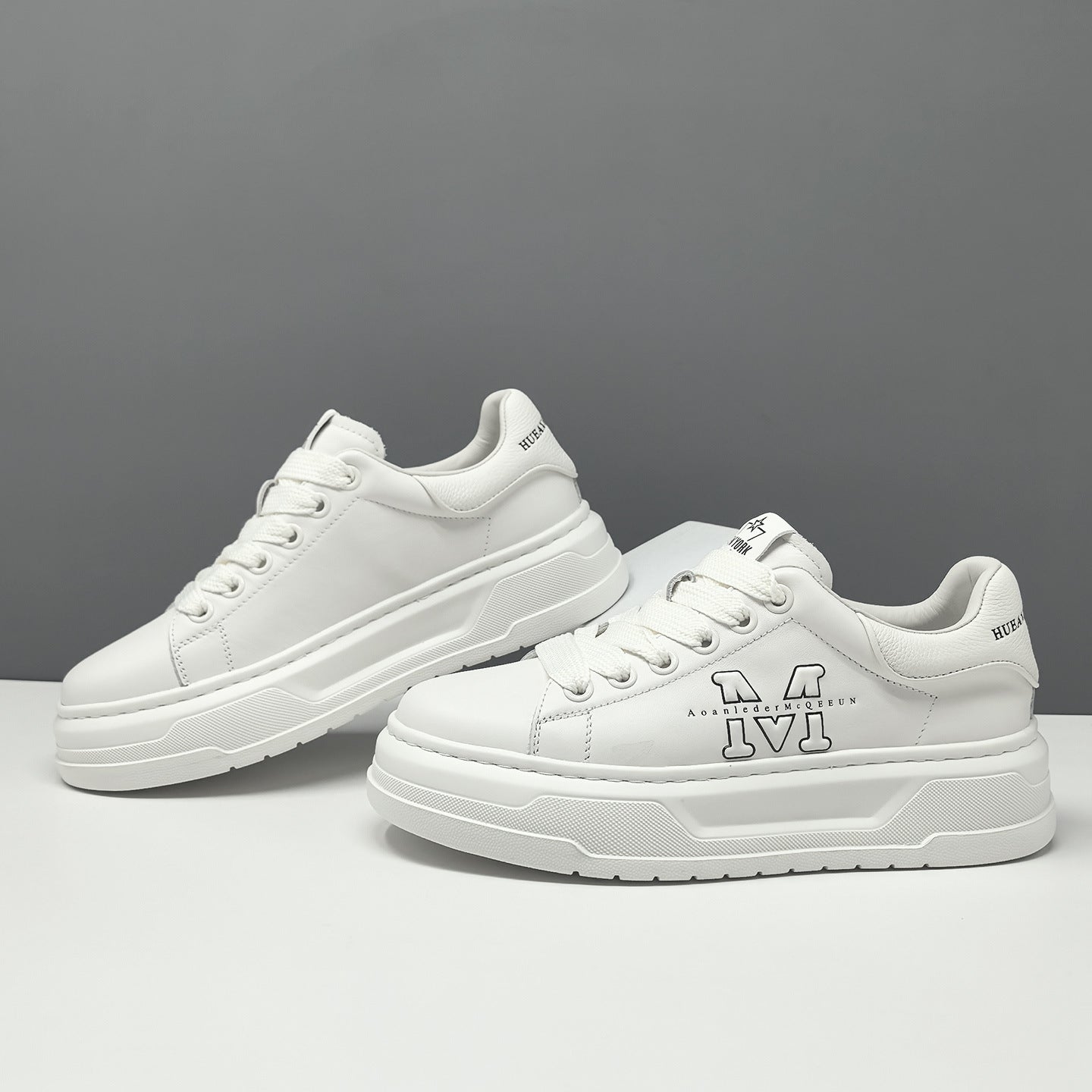 Men's Genuine Leather White Platform Sneakers Casual Fashion Trainers-RAIIFY