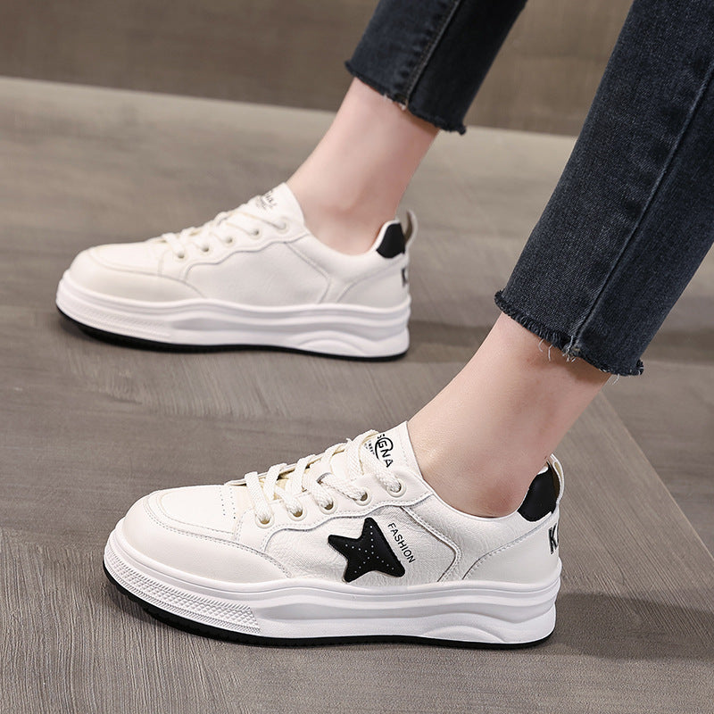 Women's Fashion Leather Soft Flat Casual Sneakers-RAIIFY