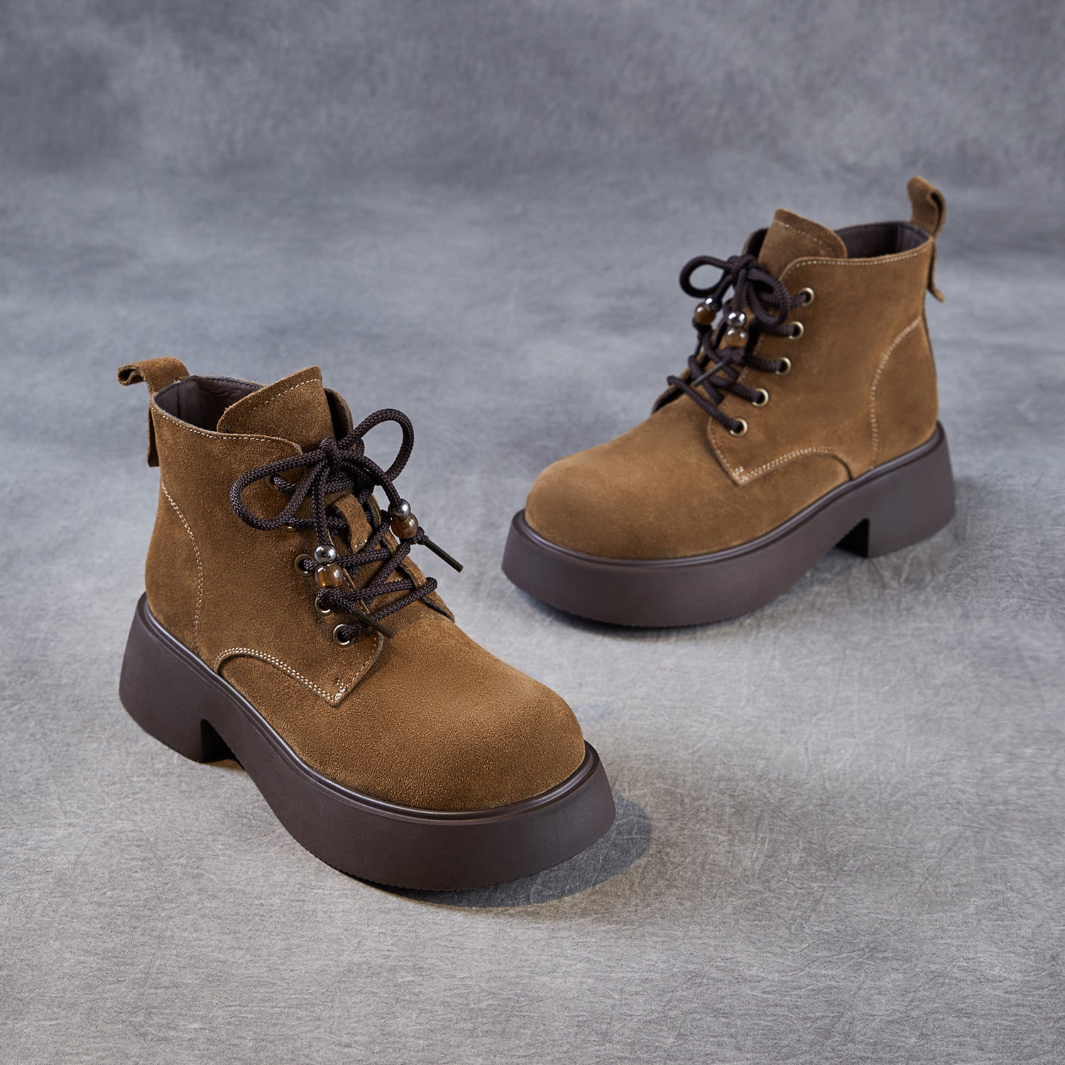 Women's Retro Plain Suede Platform Ankle Boots-RAIIFY