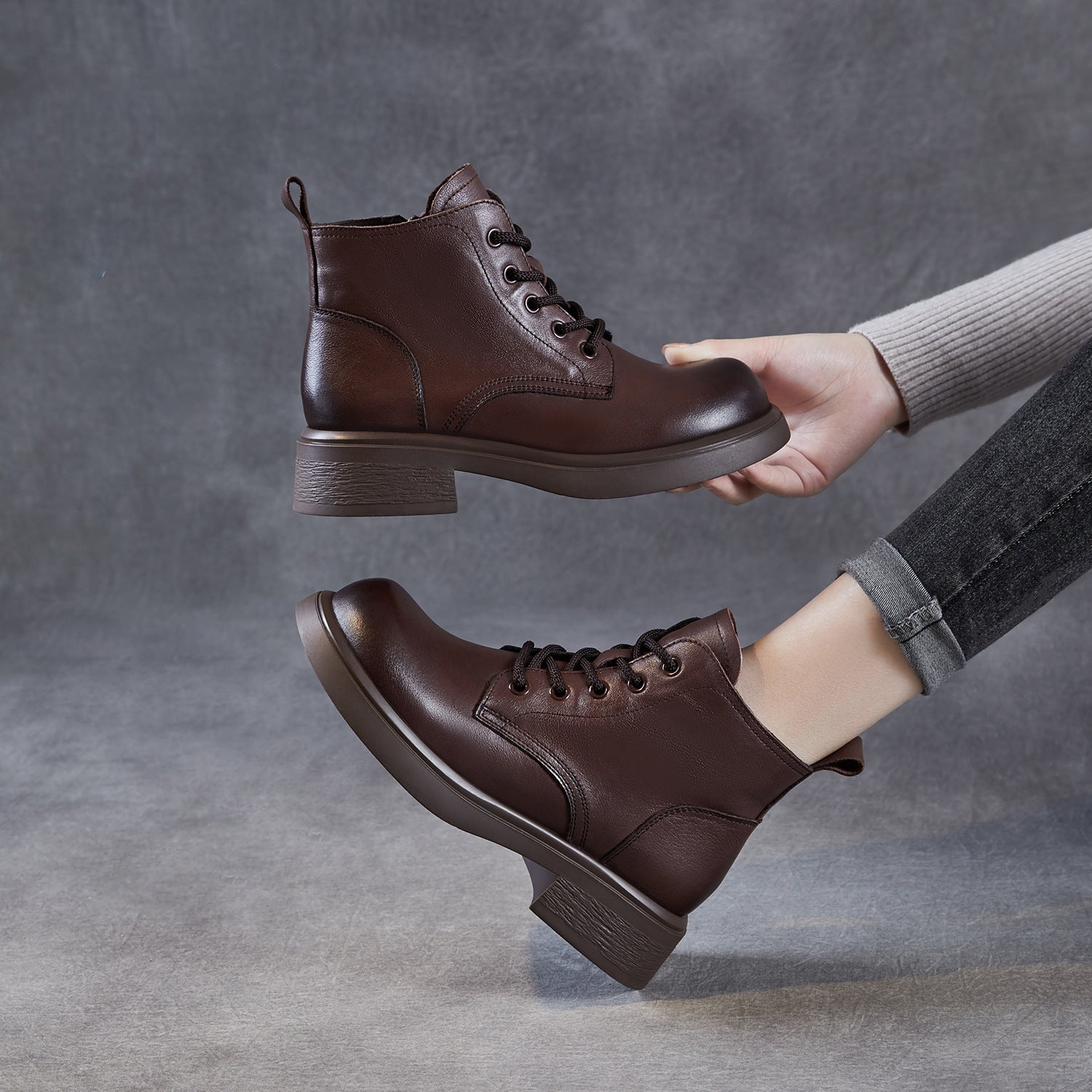 Women's Plain Quilted Leather Casual Ankle Boots-RAIIFY