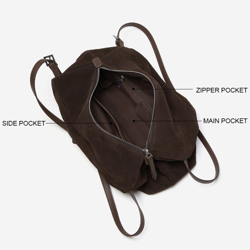 Women’s Suede Leather Pillow-Shaped Shoulder Tote Bag-RAIIFY