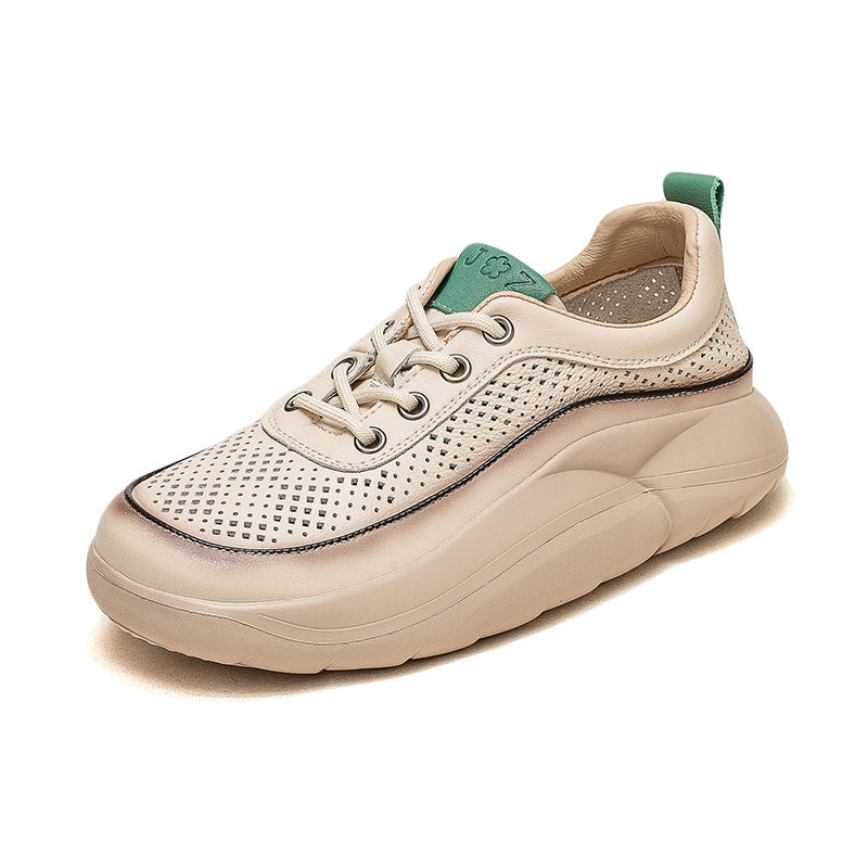 Women Fashion Hollow Leather Platform Casual Shoes-RAIIFY