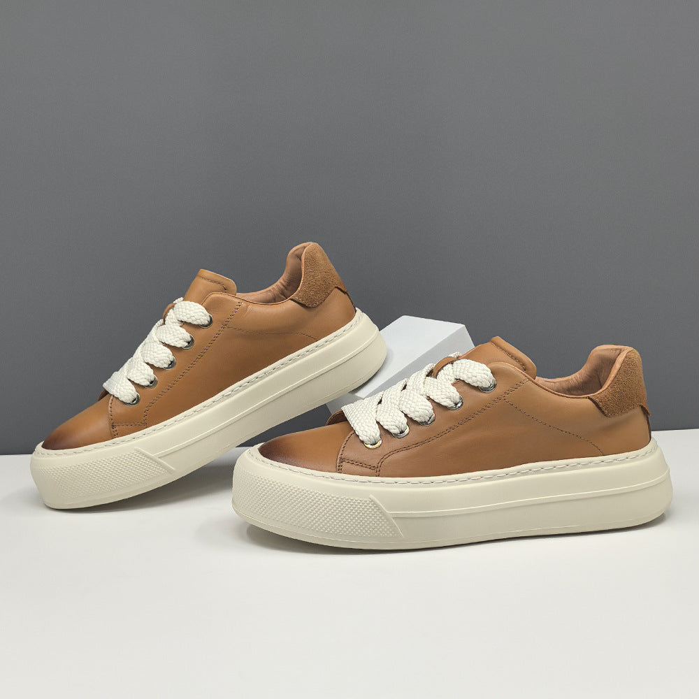 Men Comfort Leather Plain Flat Casual Shoes-RAIIFY