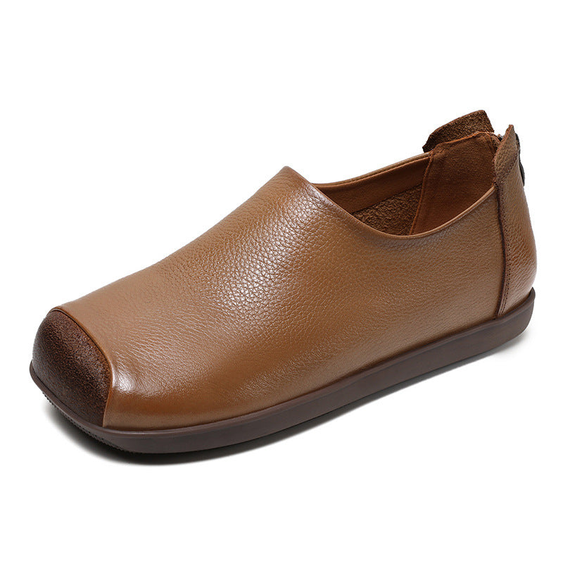 Women Retro Back Zipper Closure Soft Leather Shoes-RAIIFY