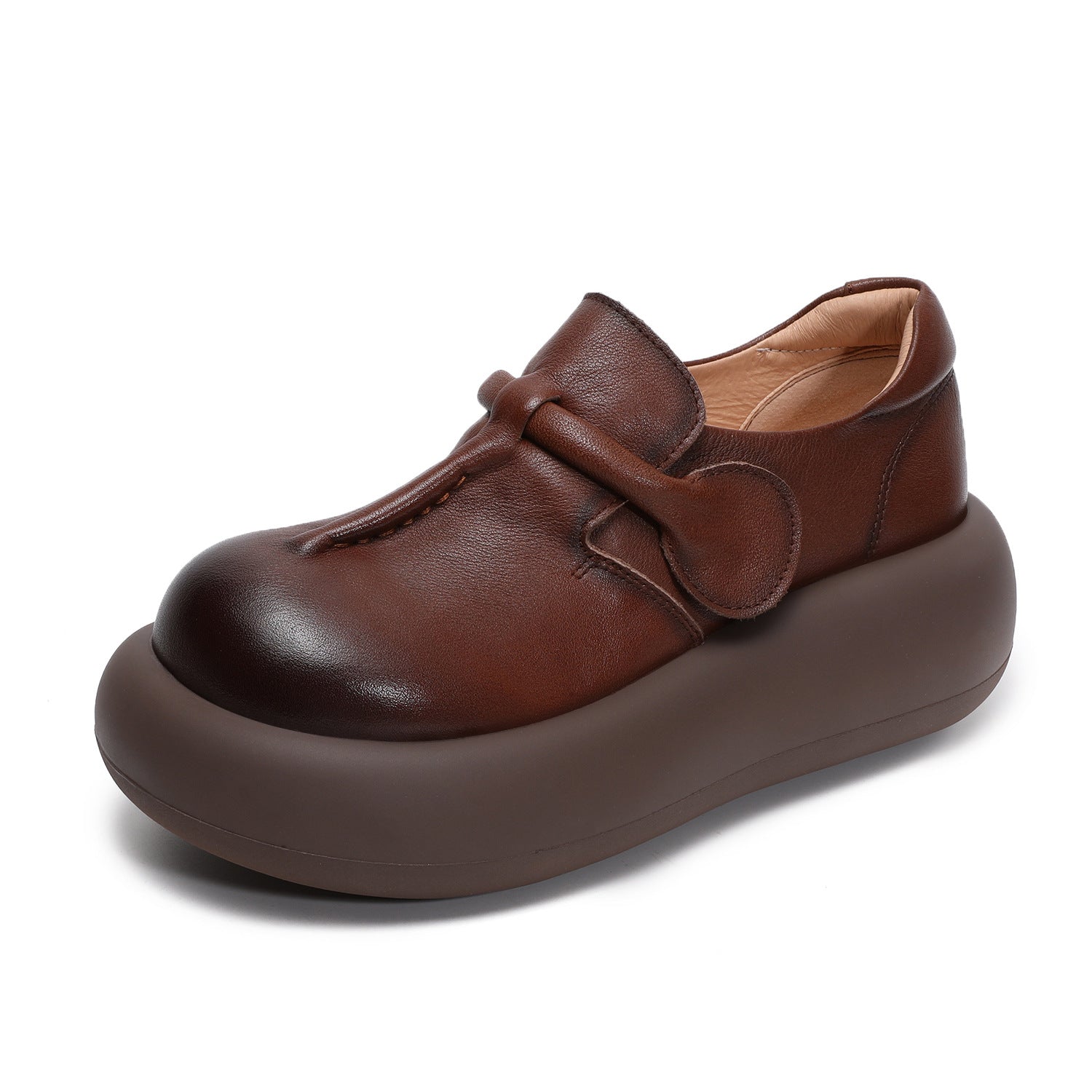 Women Retro Leather Chunky Platform Casual Shoes-RAIIFY