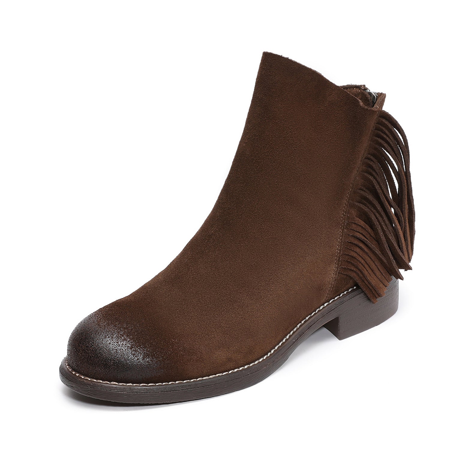 Women's Retro Plain Suede Tassels Ankle Boots-RAIIFY