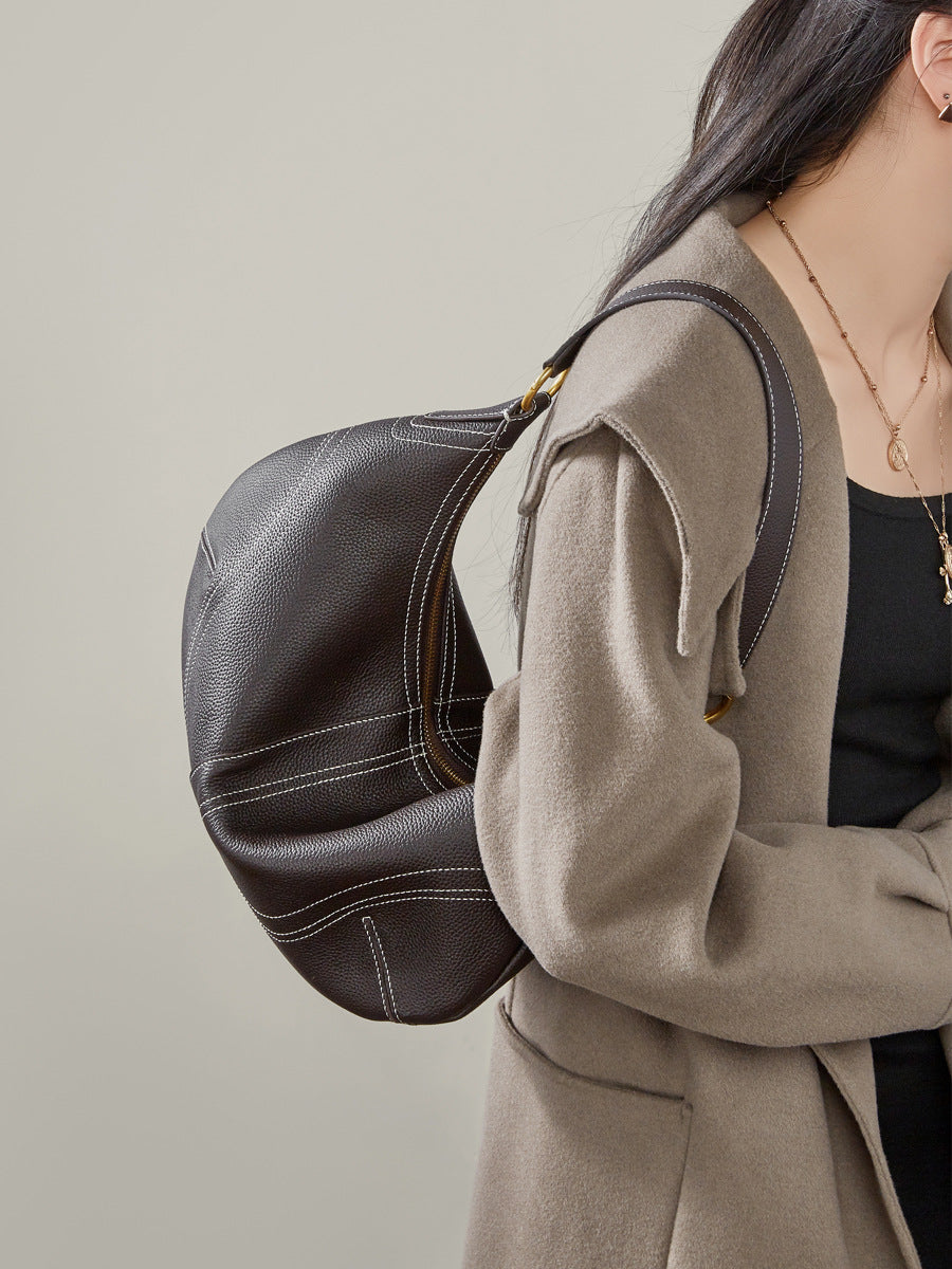 Women's Top-Grain Leather Hobo Shoulder Crossbody Bag-RAIIFY