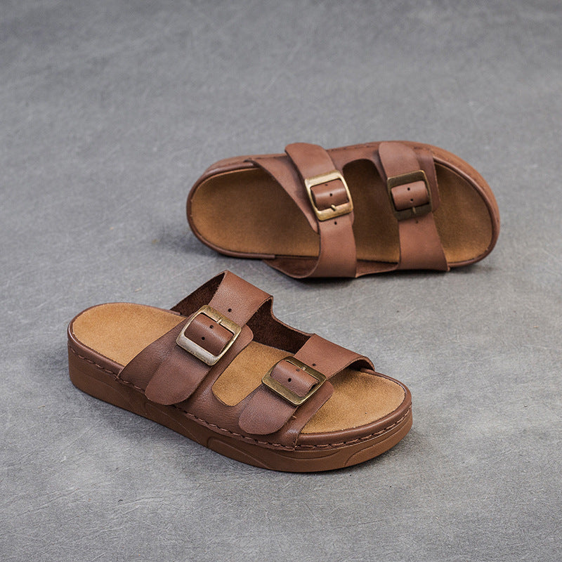 Women Retro Leather Summer Casual Slides Sandals-RAIIFY