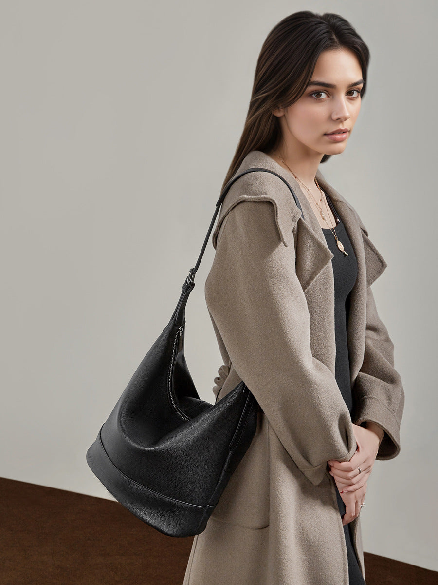 Women's Top-Grain Leather Large Capacity Bucket Bag-RAIIFY