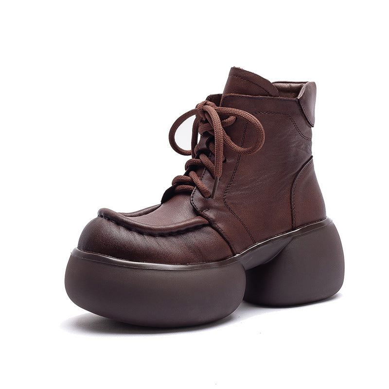 Women's Vintage Leather Chunky Platform Boots-RAIIFY