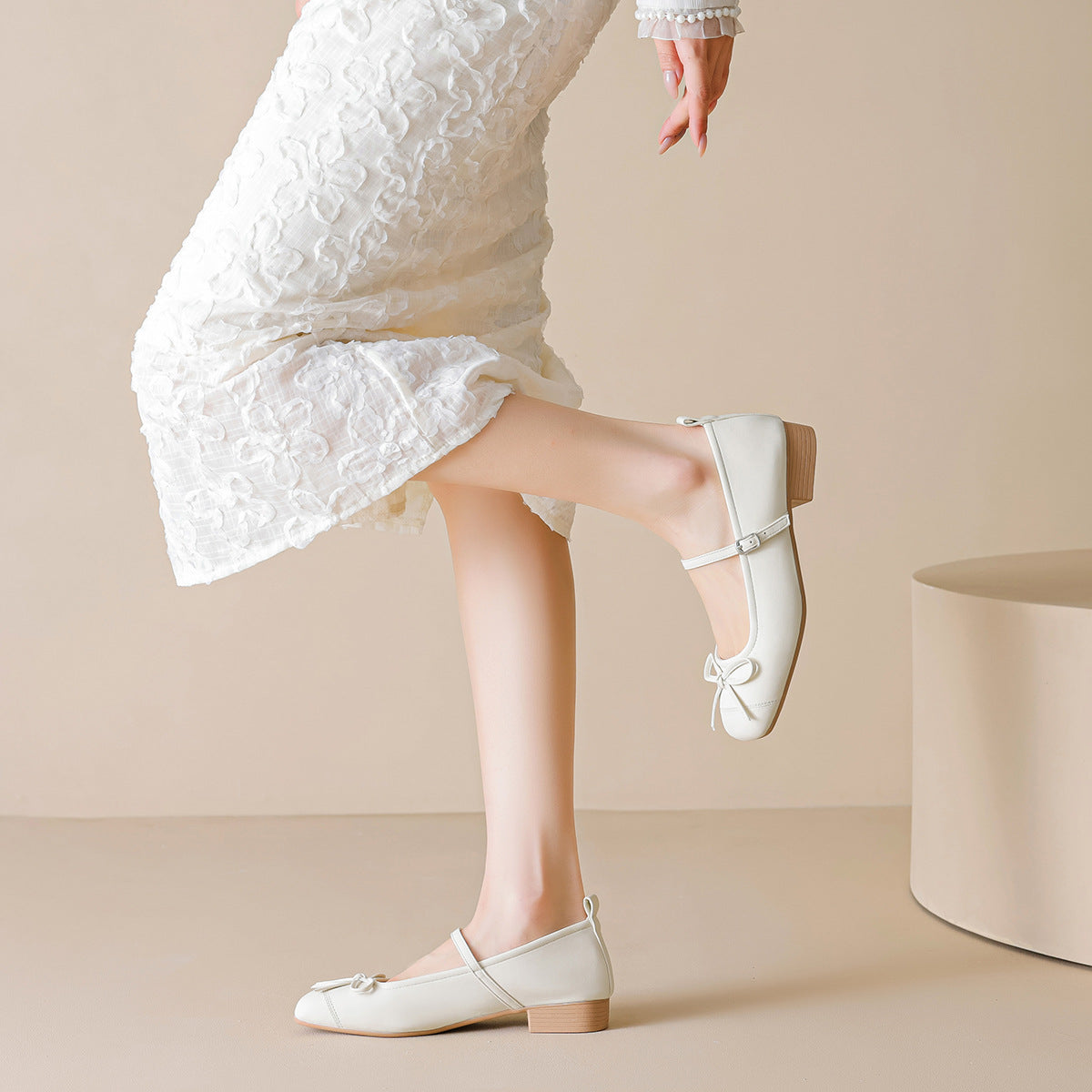 Women's Minimalist Bowknot Low Block Mary Jane Shoes-RAIIFY