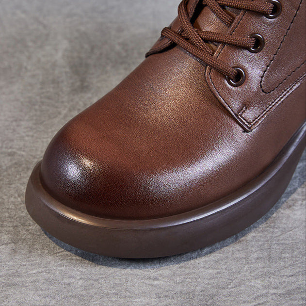 Womne's Retro Plain Soft Leather Ankle Boots-RAIIFY