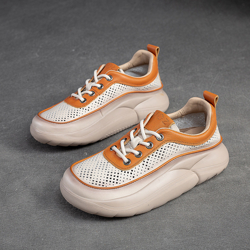 Women Fashion Hollow Leather Platform Casual Shoes-RAIIFY