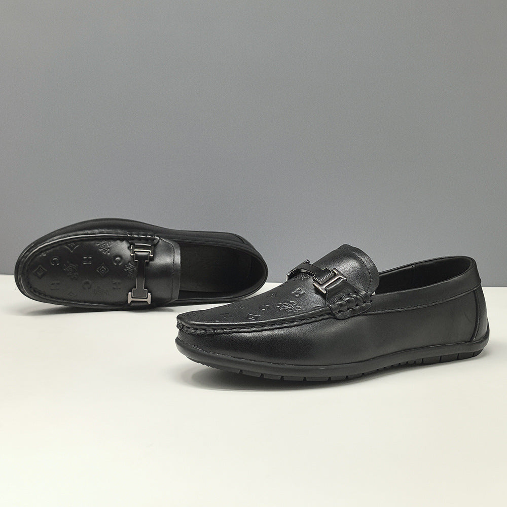 Men's Minimalism Plain Embossed Leather Loafers-RAIIFY