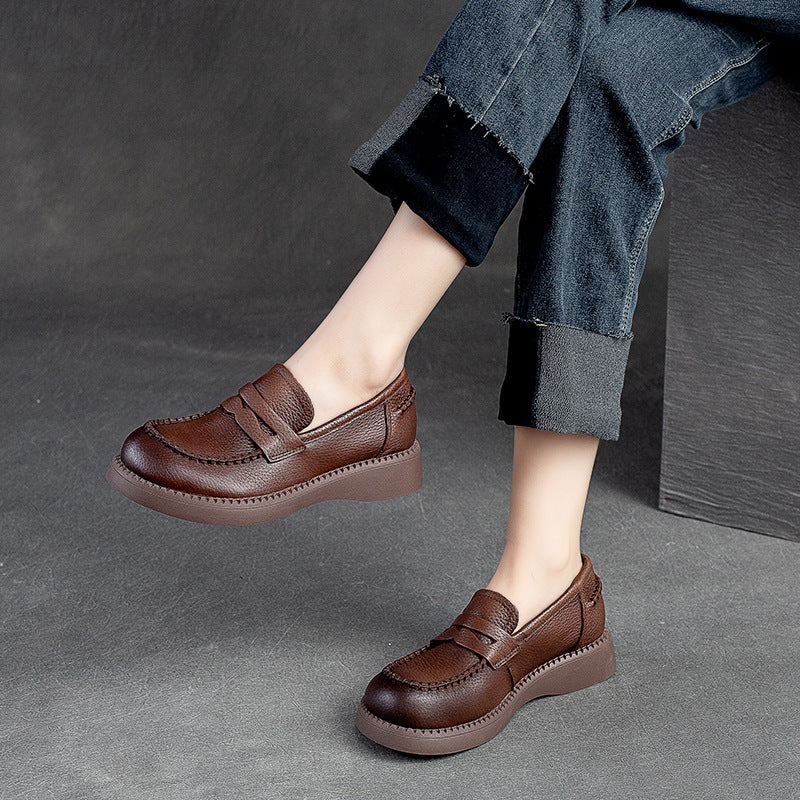 Women's Retro Plain Leather Classic Casual Loafers-RAIIFY