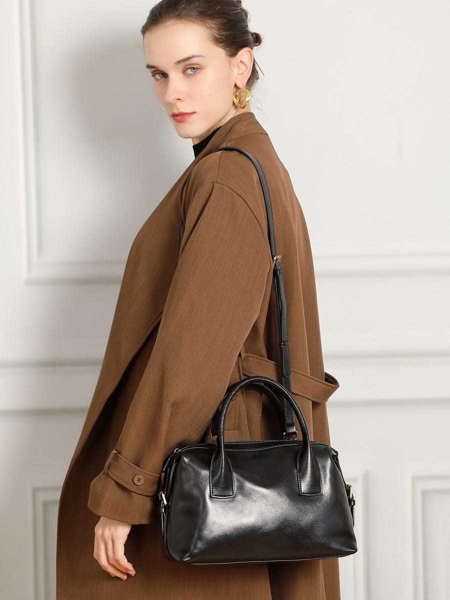 Women's Vintage Plain Leather Casual Boston Bag-RAIIFY