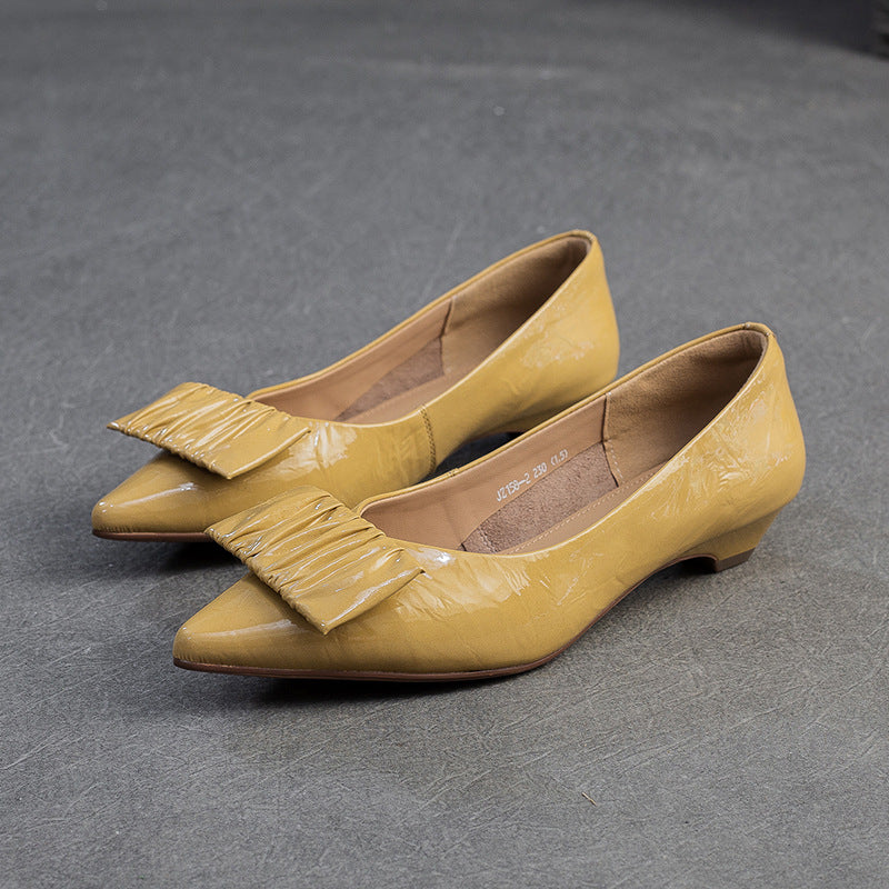 Women's Plain Genuine Leather Pointed-Toe Flats-RAIIFY