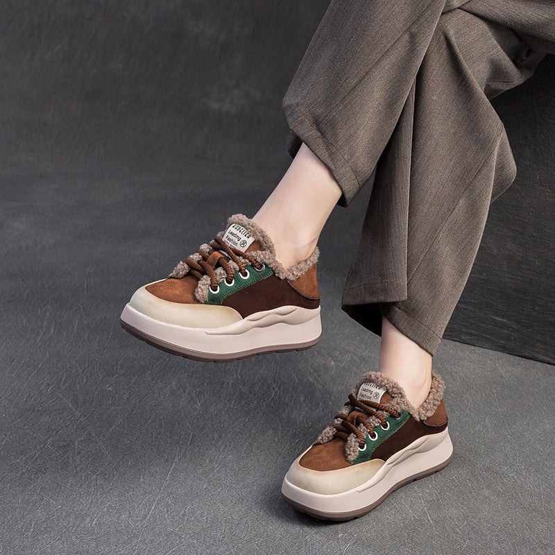 Women Color Matching Furred Winter Casual Shoes-RAIIFY