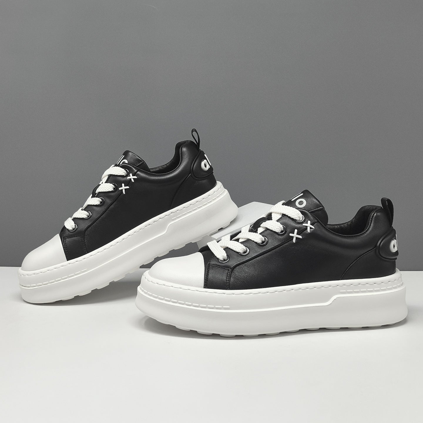 Men's Stylish Plain Leather Thick Sold Casual Sneakers-RAIIFY