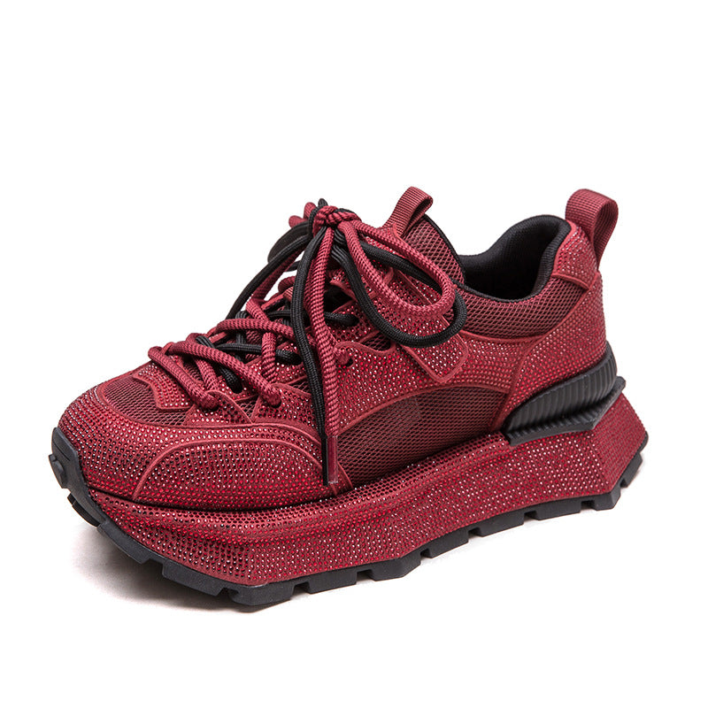 Women Minimalism Plain Crystal Casual Platform Sneakers-RAIIFY