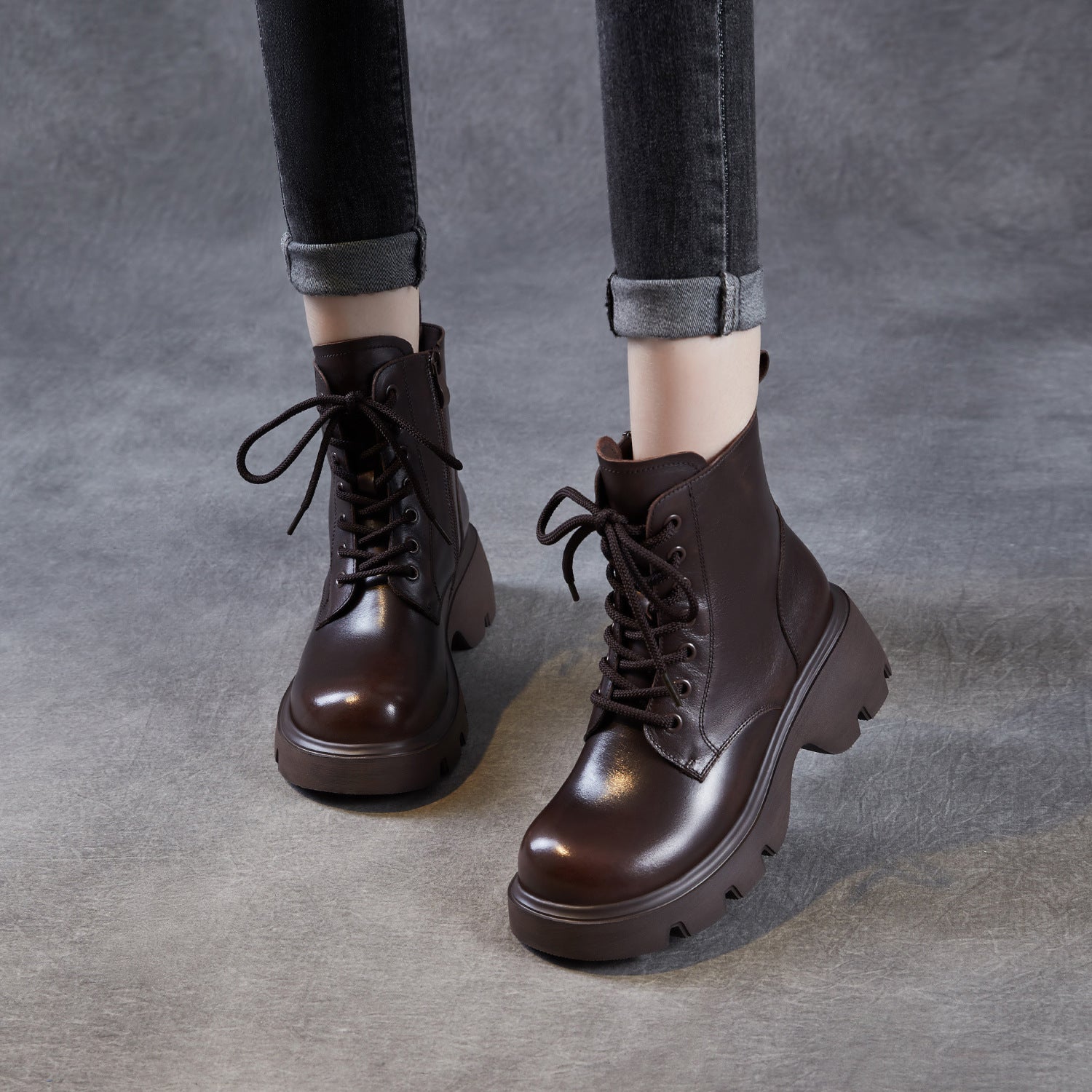 Women's Vintage Classic Leather Platform Boots-RAIIFY