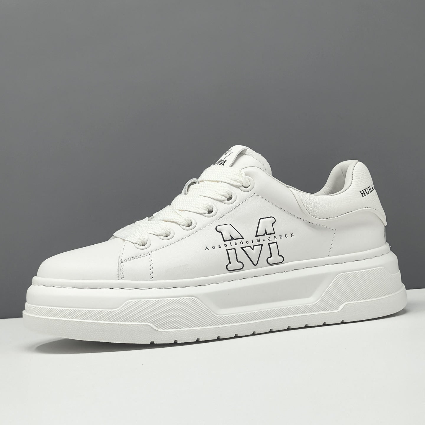 Men's Genuine Leather White Platform Sneakers Casual Fashion Trainers-RAIIFY