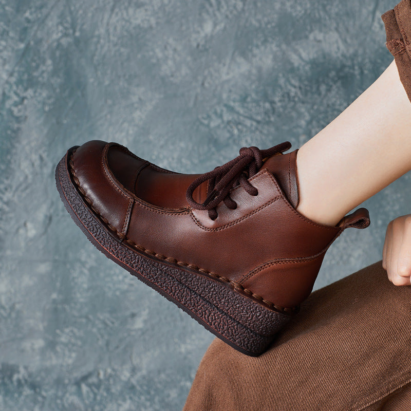 Women Retro Handmade Leather Wedge Ankle Boots-RAIIFY