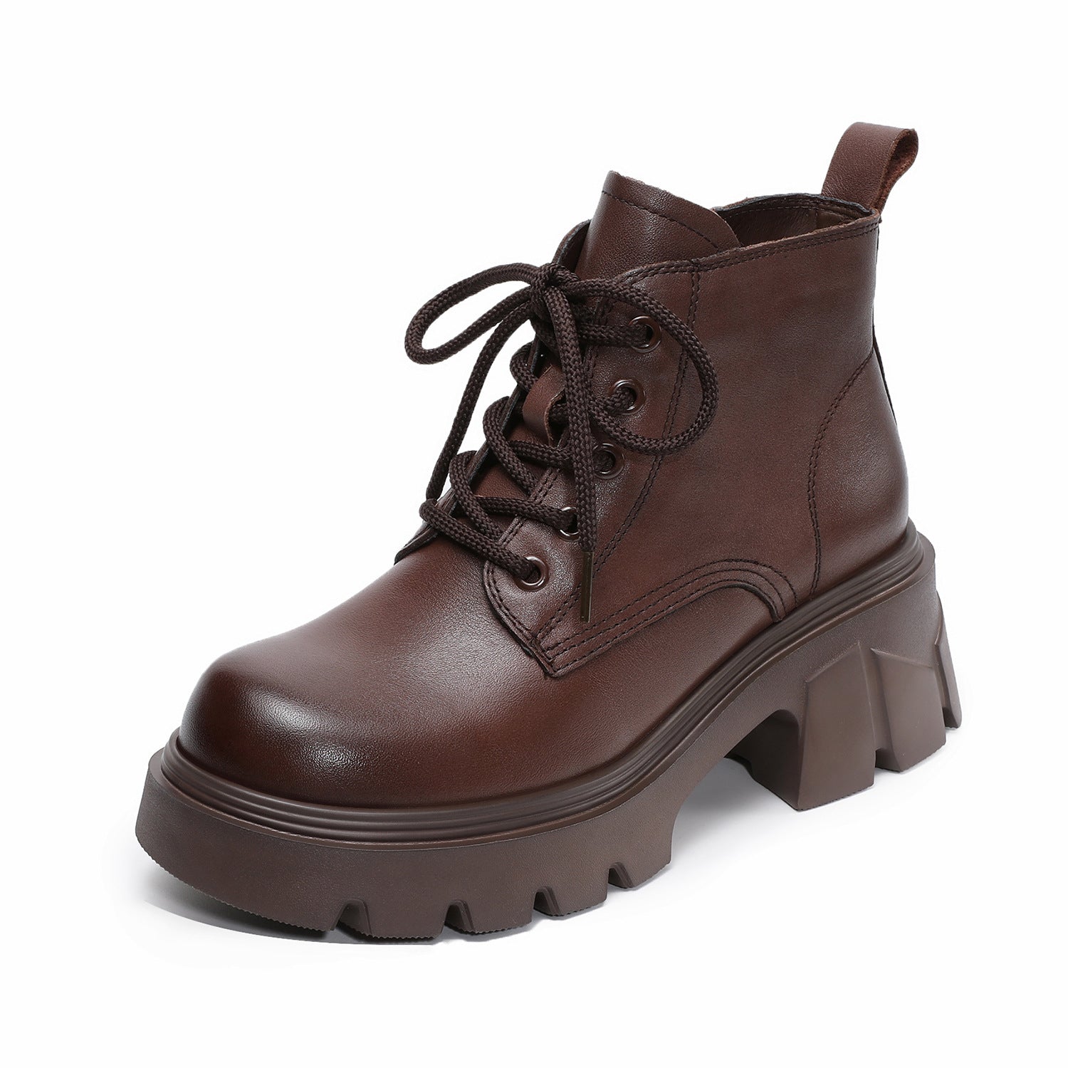 Women's Cowhide Leather Chunky Heel Ankle Boots-RAIIFY