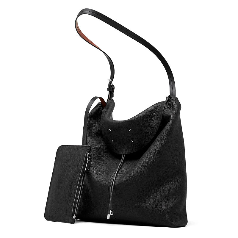 Women's Plain Leather Hobo Tote Bucket Crossbody Bag-RAIIFY