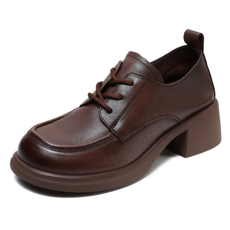 Women Classic Chunky Heel Work Leather Shoes-RAIIFY