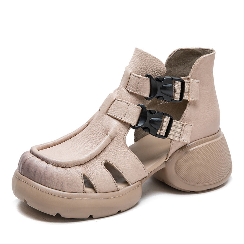 Women Retro Leather High Top Casual Sandals-RAIIFY