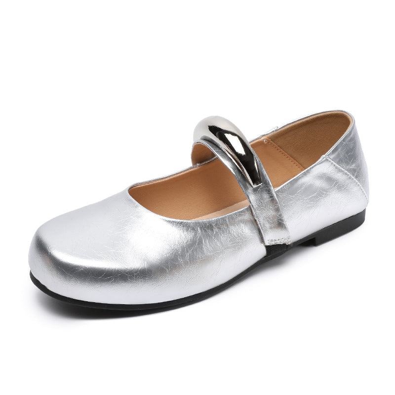 Women Plain Leather Flat Low Top Mary Jane Shoes-RAIIFY