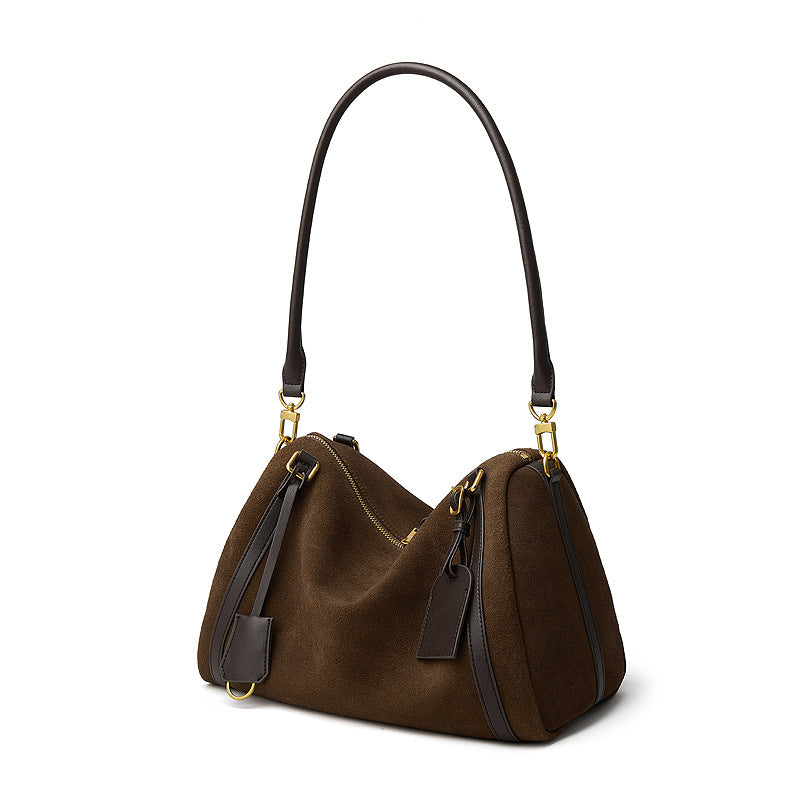 Women’s Suede & Leather Boston Shoulder Bag-RAIIFY