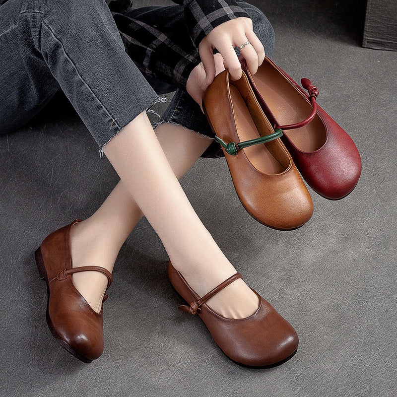 Women Retro Leather Soft Comfort Casual Flats-RAIIFY