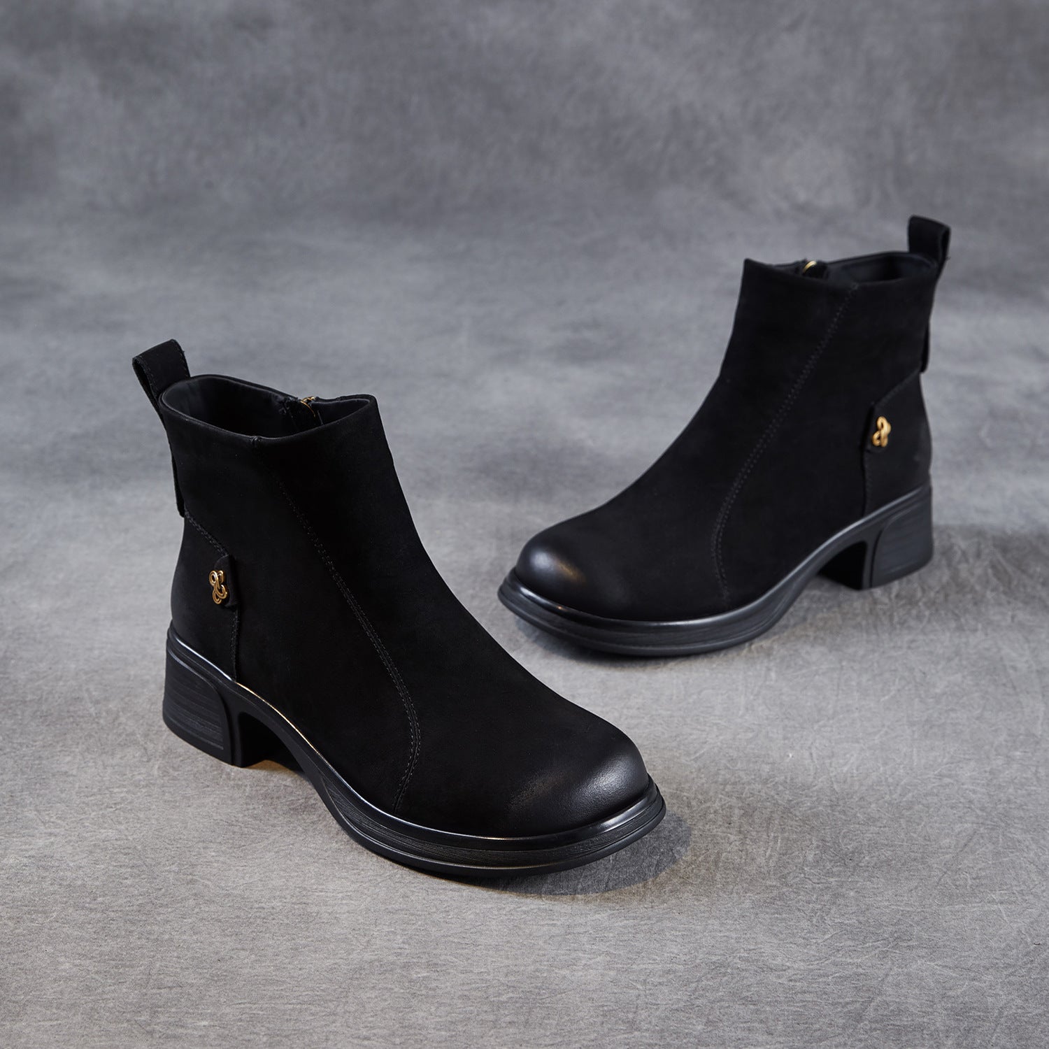 Women's Vintage Leather Chunky Heel Ankle Boots-RAIIFY