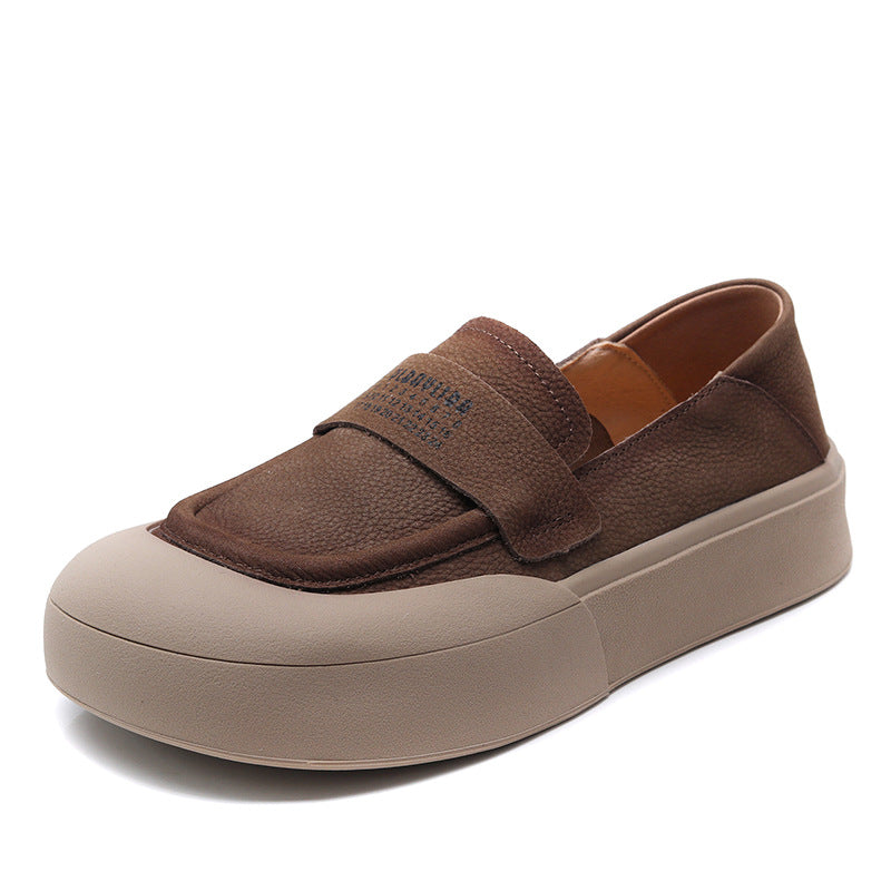 Women's Retro Plain Leather Flat Casual Loafers-RAIIFY